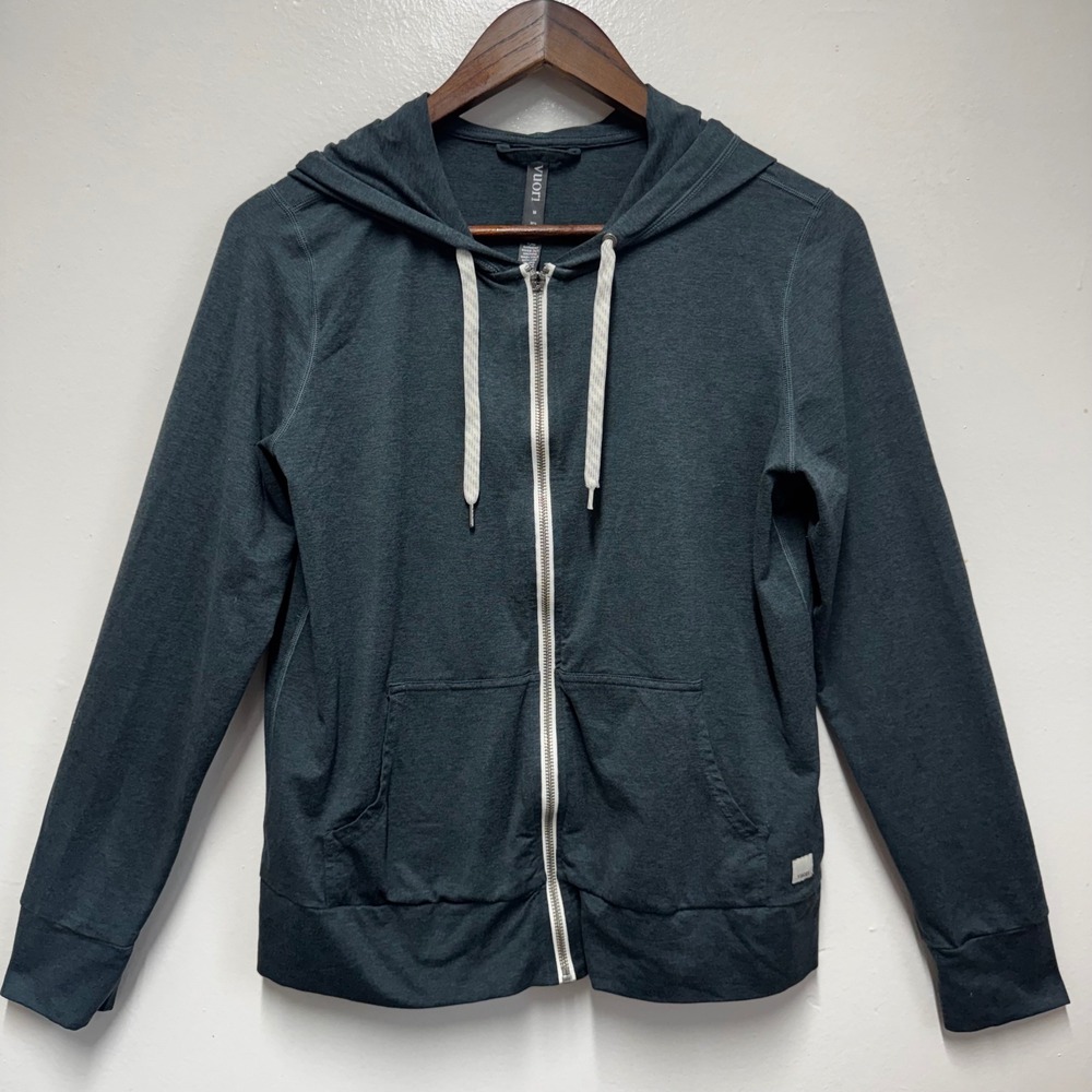 Vuori Halo Essential Zip Hoodie Blue Grey Heathered Activewear Athleisure Medium